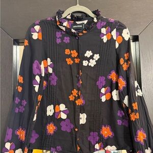 Zadig& Voltaire Floral Blouse w/Purple and Orange Accents